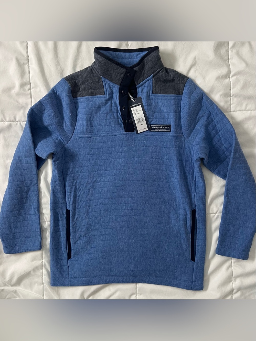 Vineyard Vines Boys Light Blue Quilted Zip-Up Sweater with Dark Gray Accents NWT